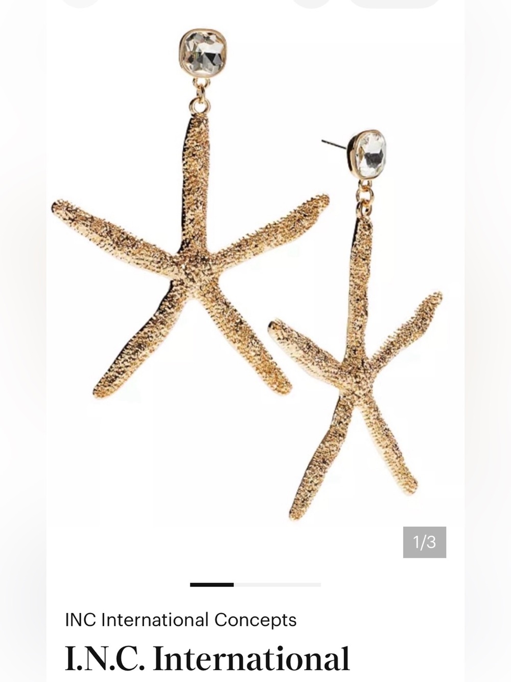 INC International Concepts Textured Gold Starfish Drop Earrings with Clear Studs